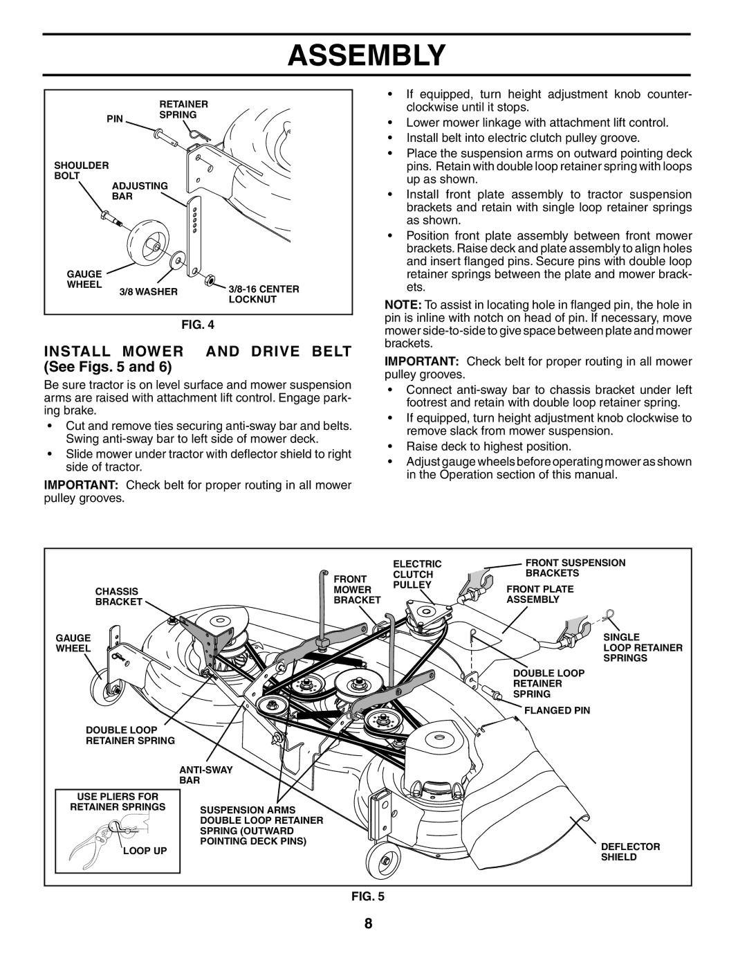 Poulan 954569455, 184425 manual Install Mower and Drive Belt See Figs 