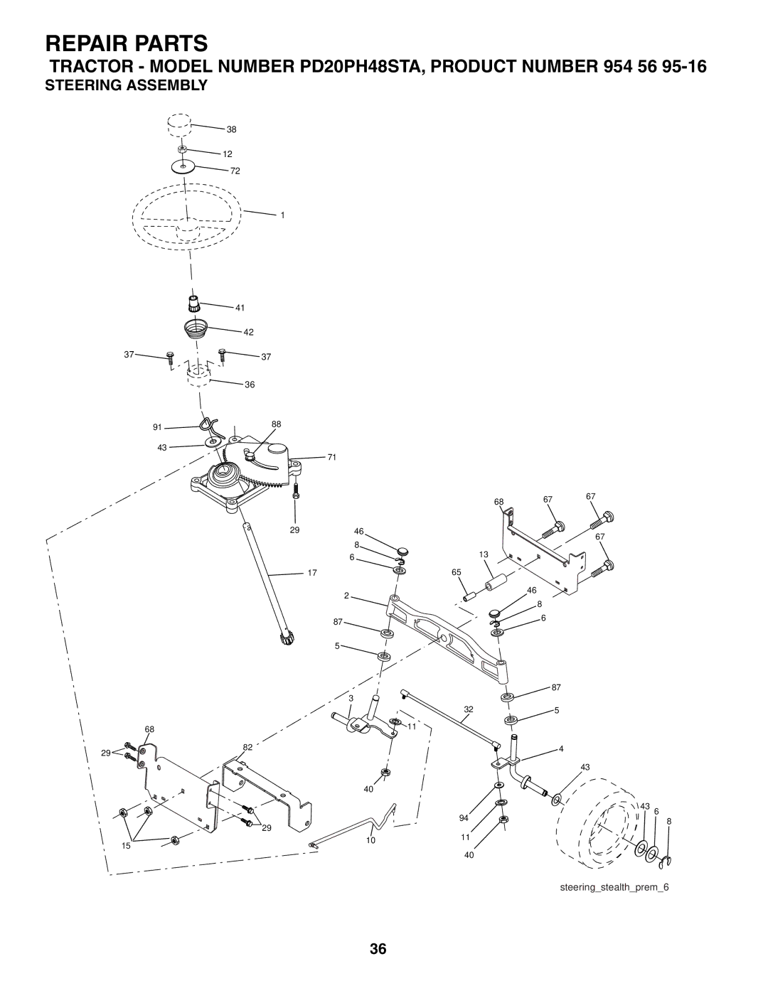 Poulan 954569516, 185498 owner manual Steering Assembly 