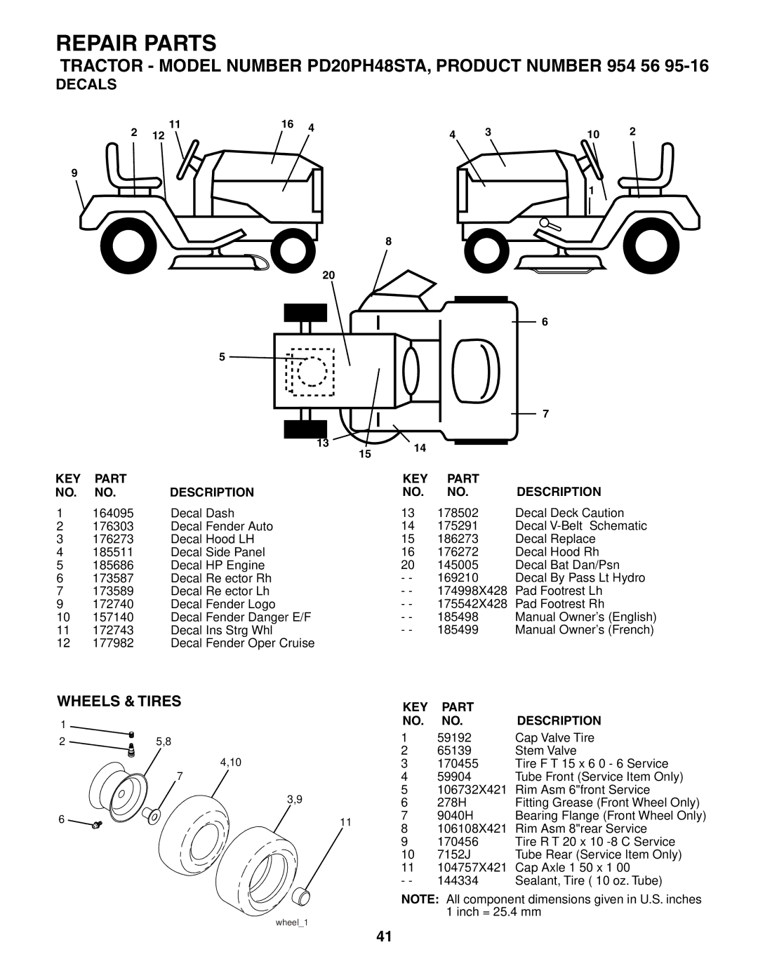 Poulan 185498, 954569516 owner manual Decals, Wheels & Tires 