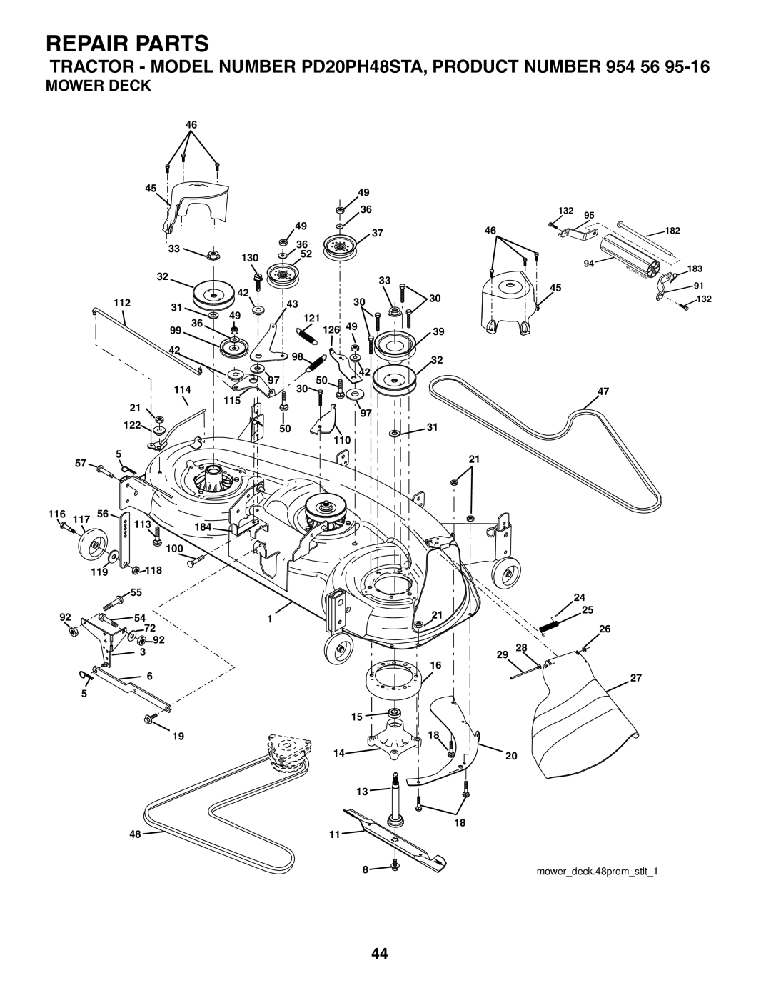 Poulan 954569516, 185498 owner manual Mower Deck 