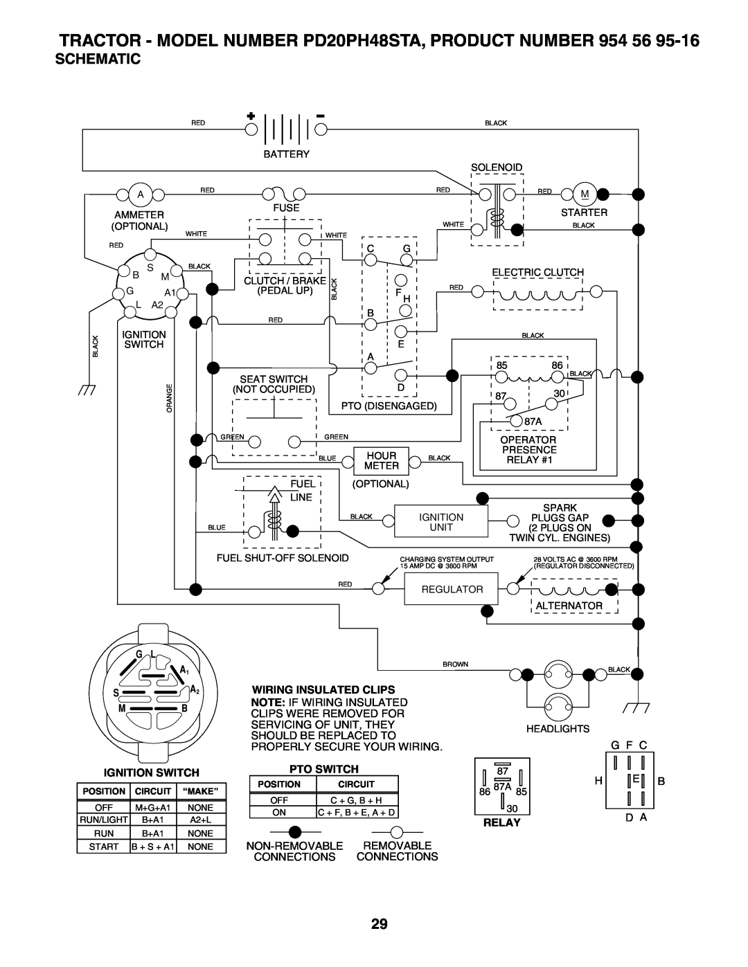 Poulan 185498, 954569516 owner manual TRACTOR - MODEL NUMBER PD20PH48STA, PRODUCT NUMBER 954 56, Schematic 