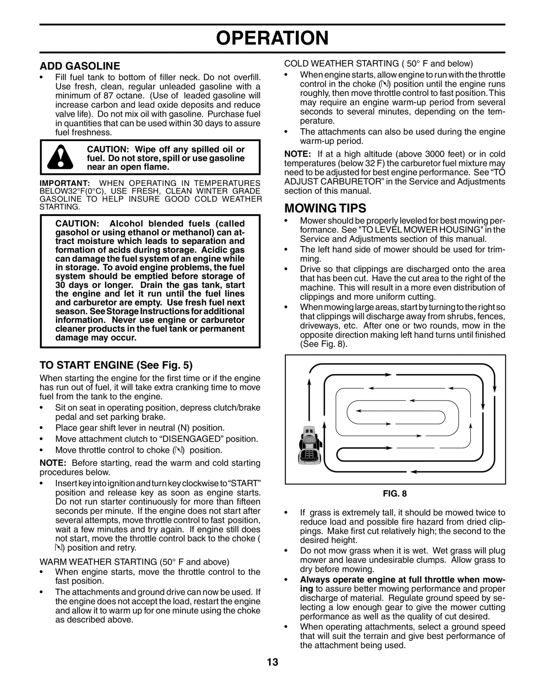 Poulan 184518, 954569554 manual Mowing Tips, ADD Gasoline, To Start Engine See Fig 