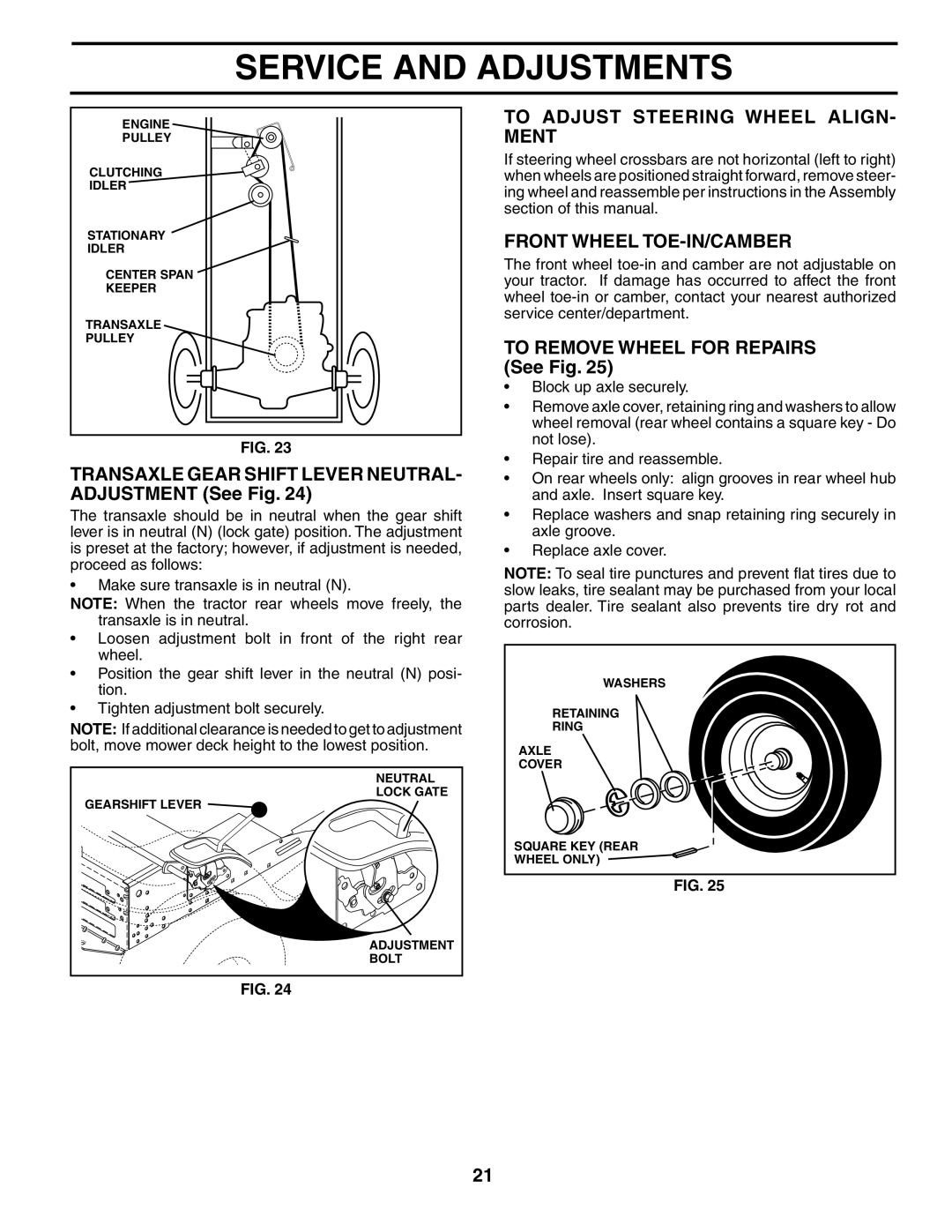 Poulan 184518, 954569554 manual Transaxle Gear Shift Lever NEUTRAL- Adjustment See Fig, To Adjust Steering Wheel ALIGN- Ment 