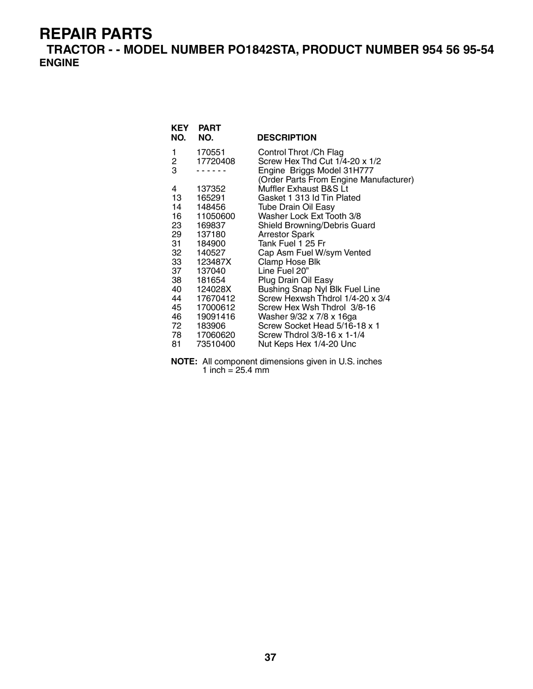 Poulan 184518, 954569554 manual Control Throt /Ch Flag 