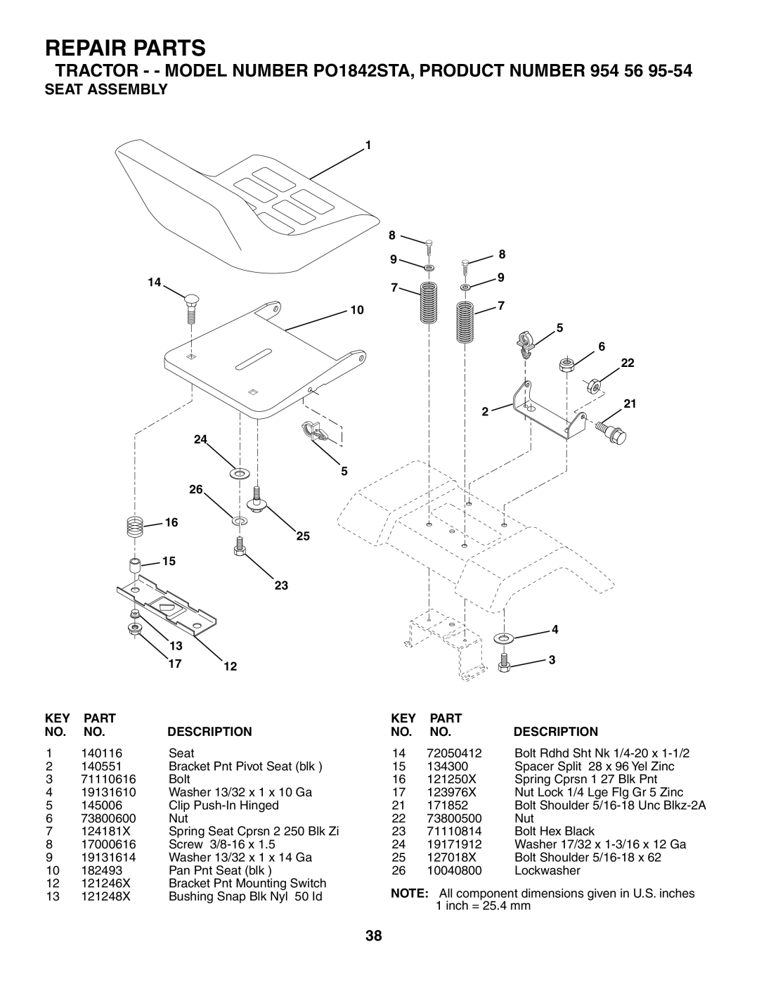 Poulan 954569554, 184518 manual Seat Assembly 