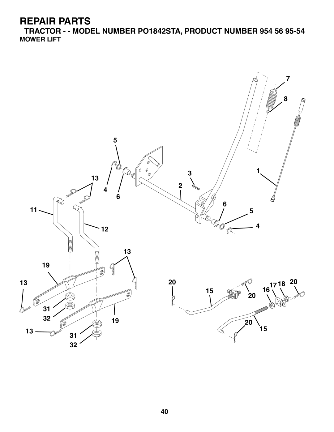 Poulan 954569554, 184518 manual Mower Lift 