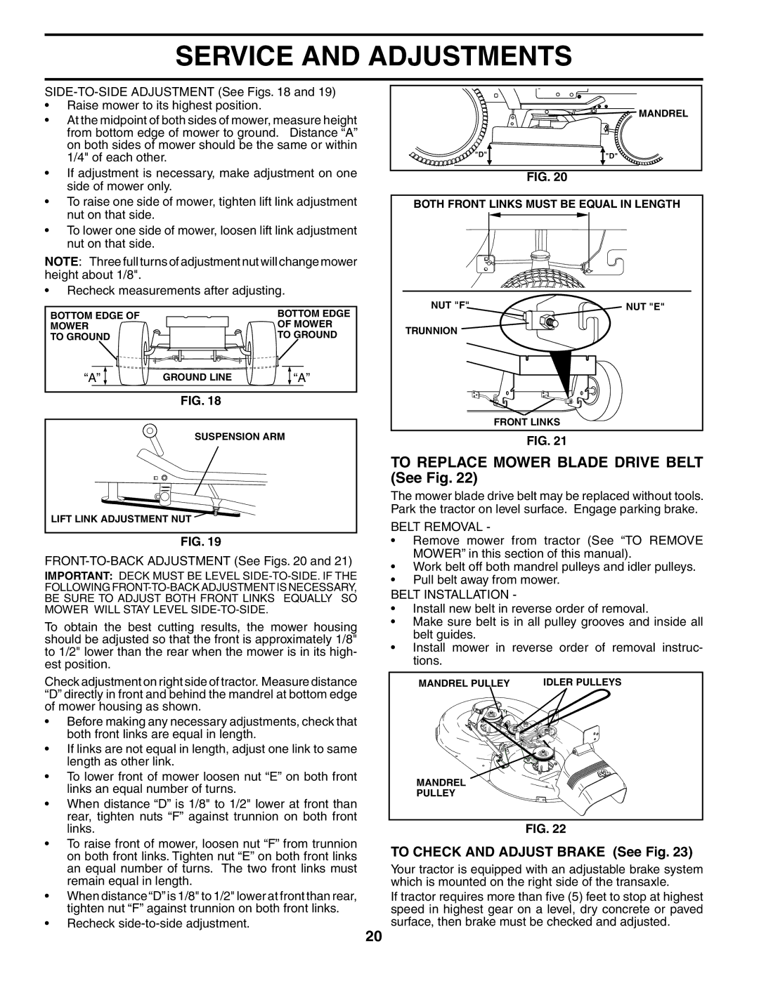 Poulan 954569561, 184523 manual To Replace Mower Blade Drive Belt See Fig, Belt Removal, Belt Installation 