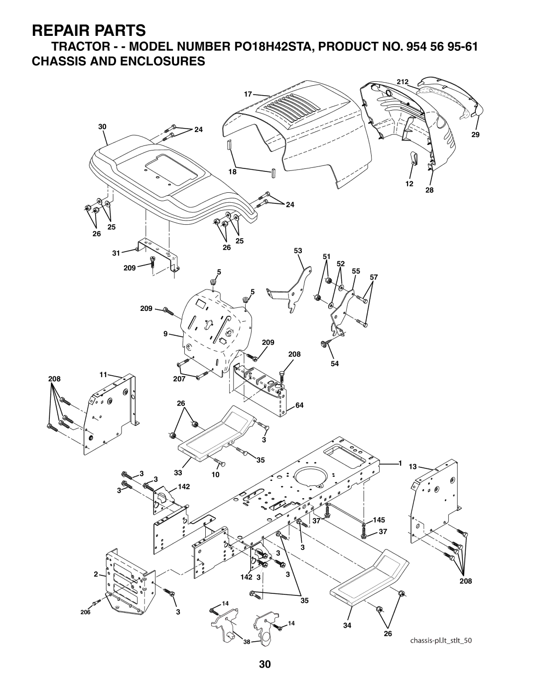 Poulan 954569561, 184523 manual Chassis-pl.ltstlt50 