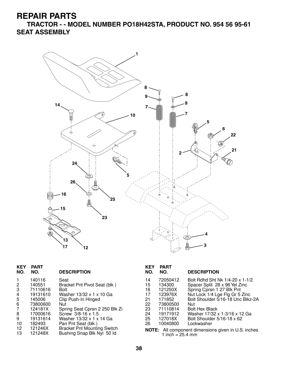 Poulan 954569561, 184523 manual KEY Part Description 