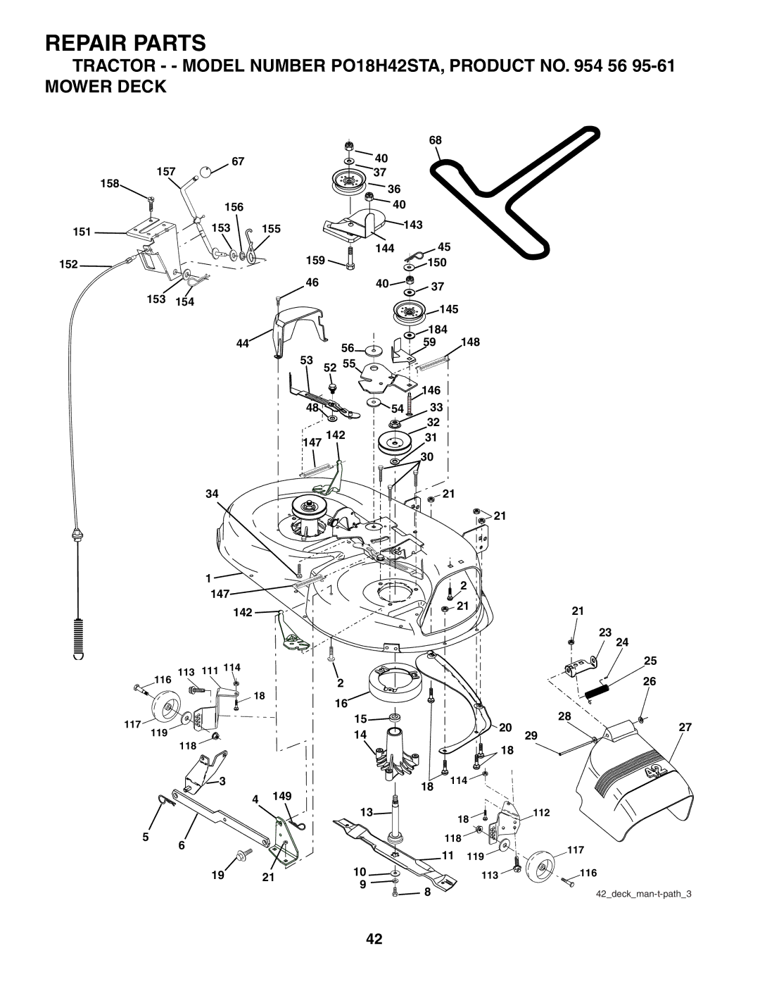 Poulan 954569561, 184523 manual Tractor - Model Number PO18H42STA, Product no 56 Mower Deck 