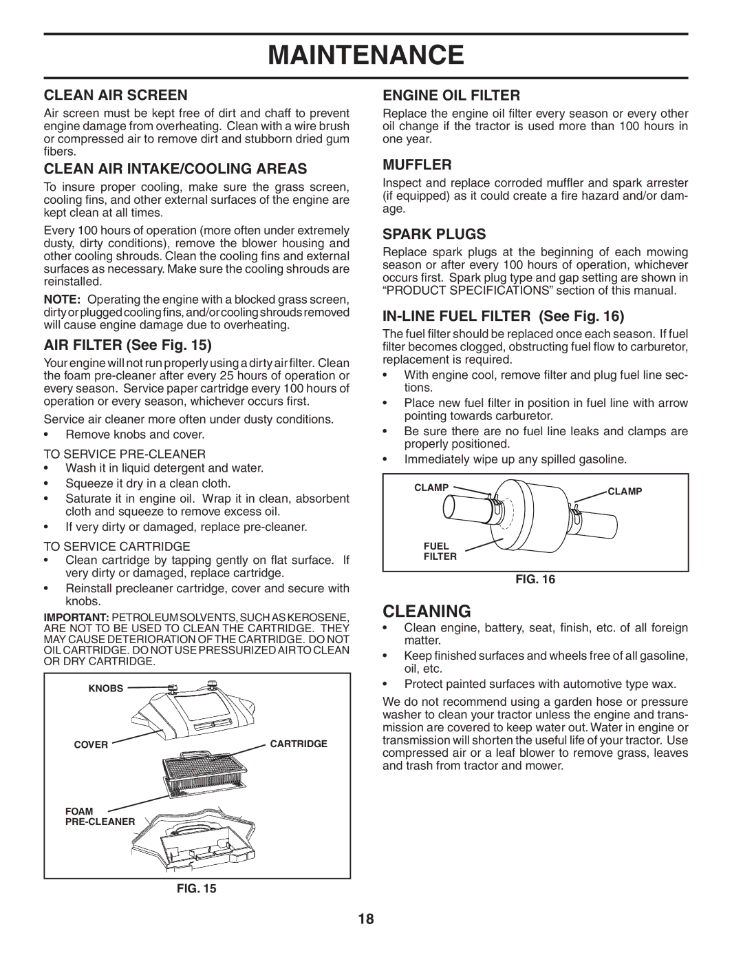 Poulan 954569707, 185491 owner manual Cleaning 