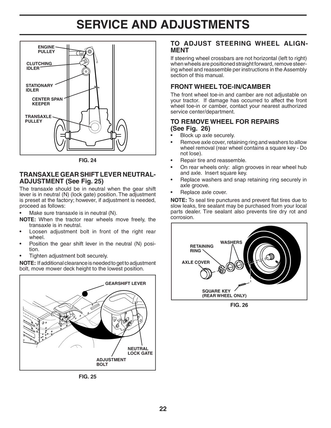 Poulan 954569707, 185491 Transaxle Gear Shift Lever NEUTRAL- Adjustment See Fig, To Adjust Steering Wheel ALIGN- Ment 