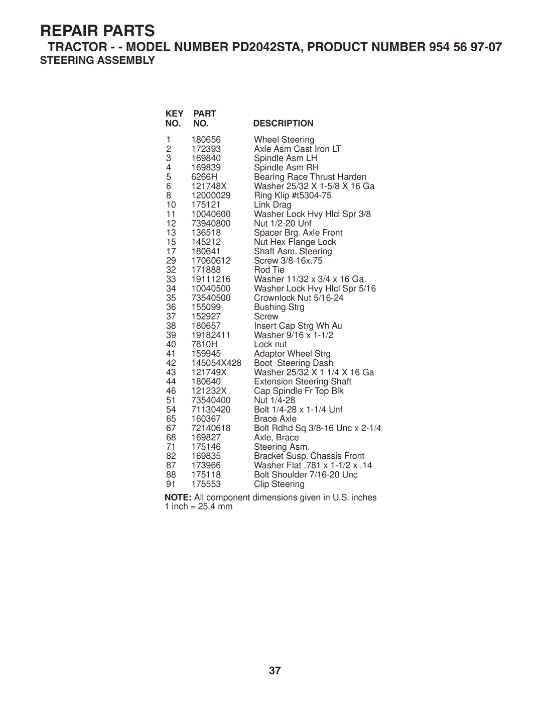 Poulan 185491, 954569707 owner manual Wheel Steering 