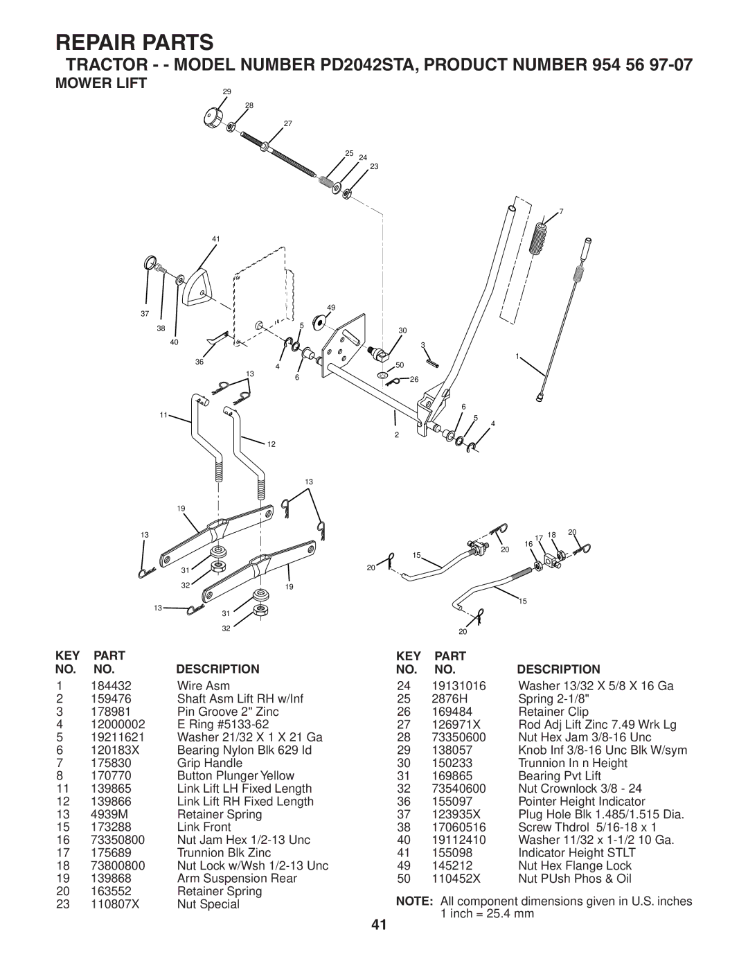 Poulan 185491, 954569707 owner manual Mower Lift 