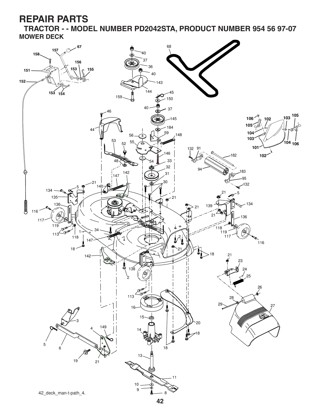 Poulan 954569707, 185491 owner manual Mower Deck 