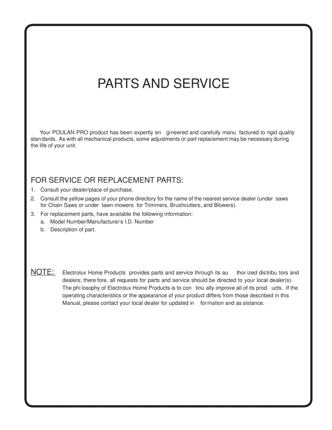 Poulan 954569707, 185491 owner manual Parts and Service 