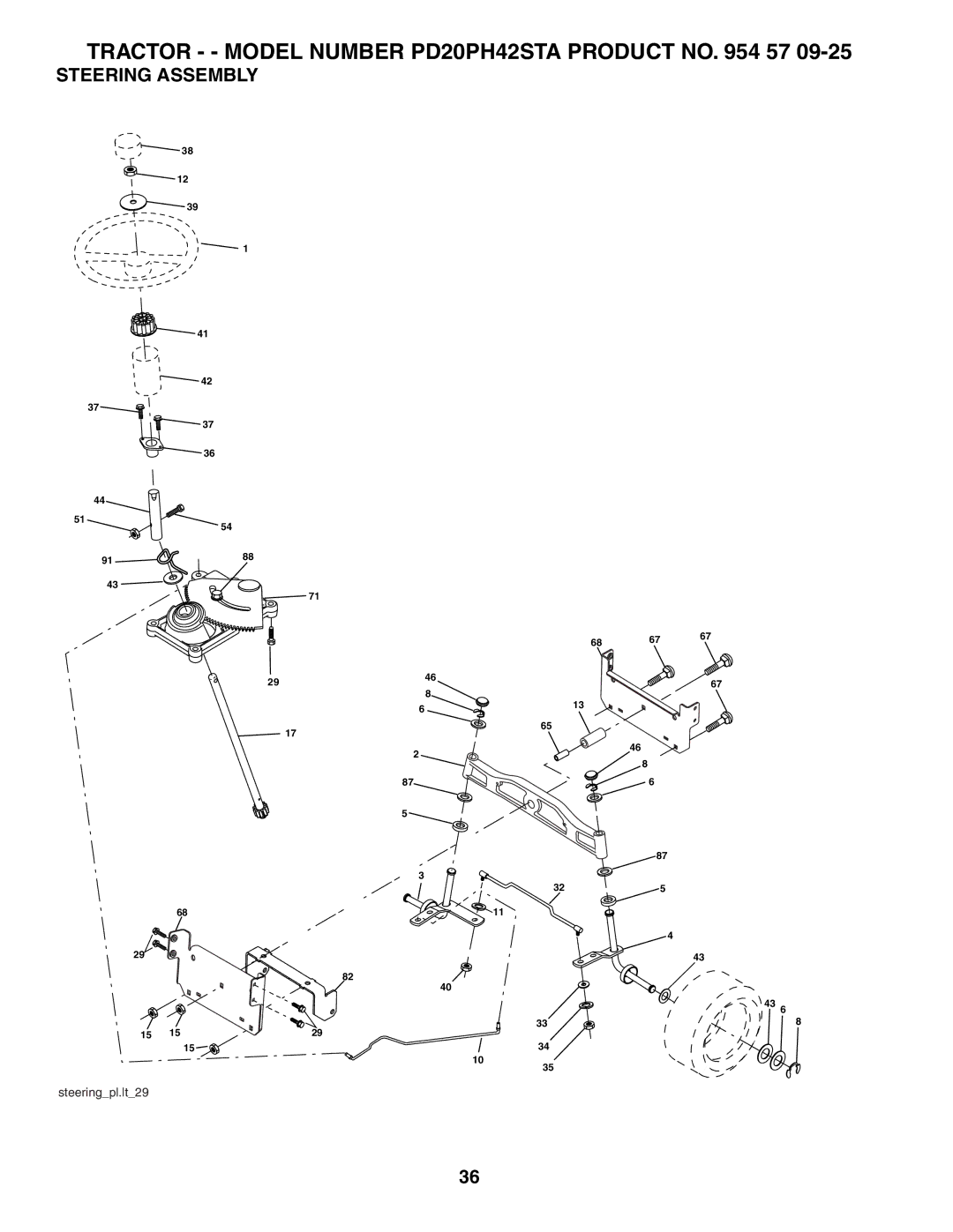 Poulan 954570925, 186996 owner manual Steering Assembly 