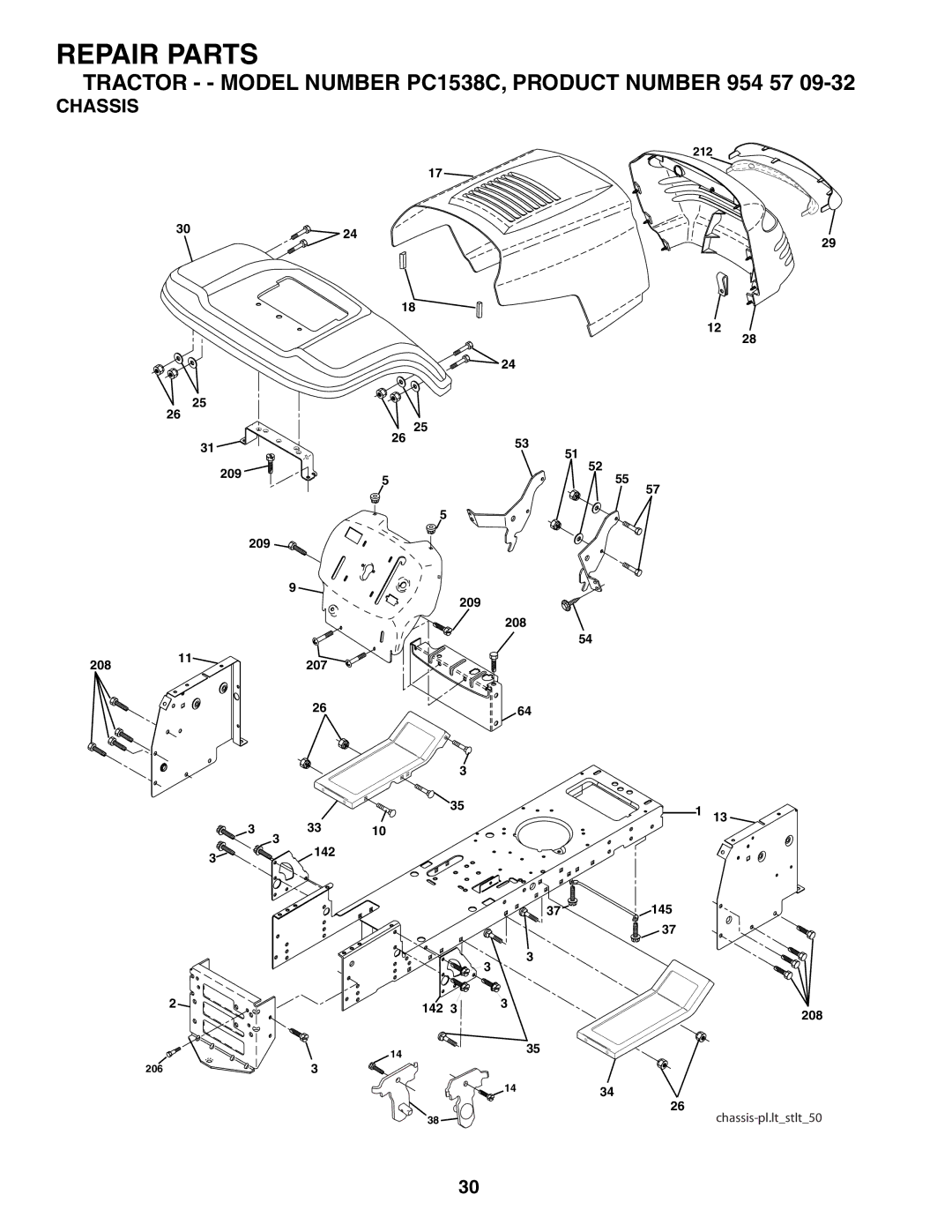 Poulan 954570932, 186888 manual Chassis 