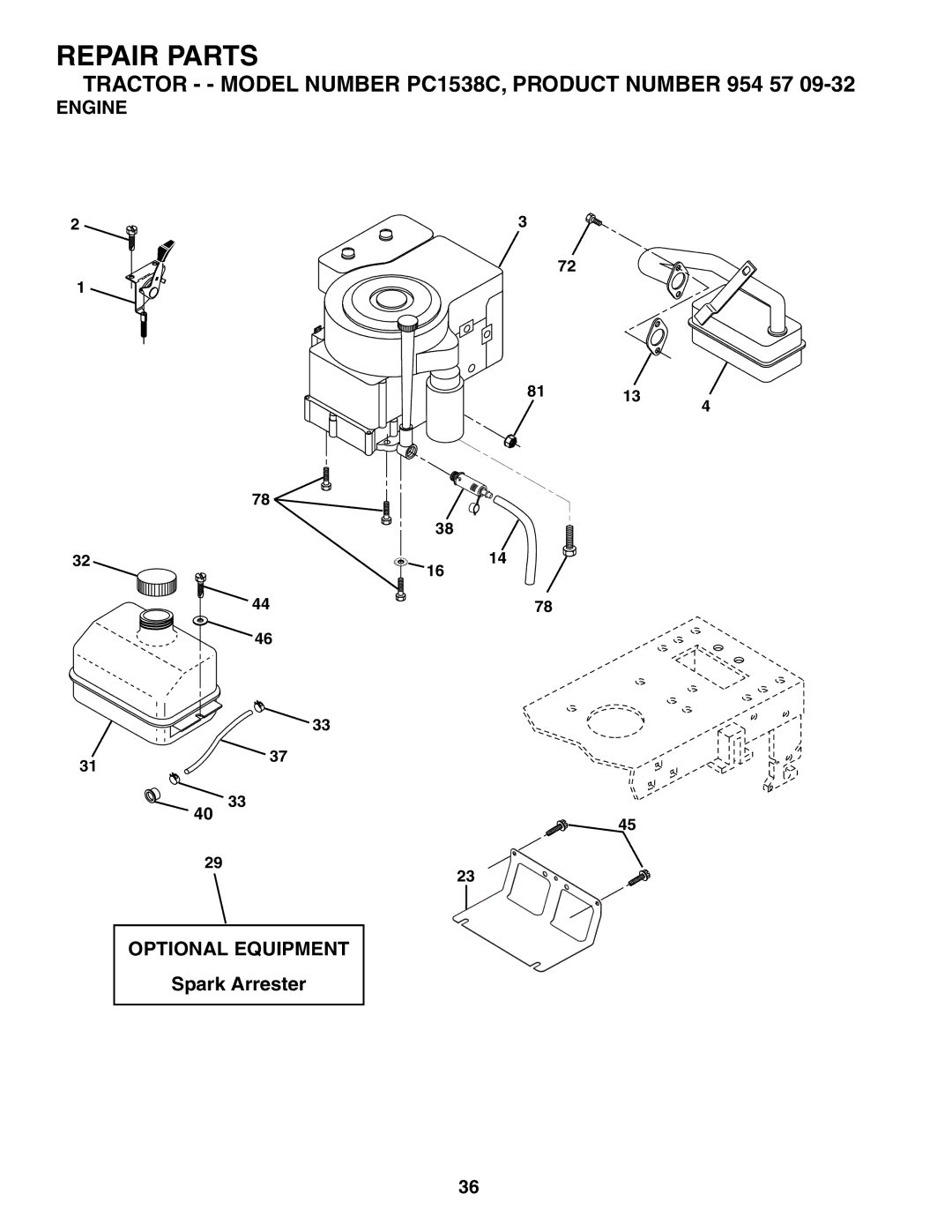 Poulan 954570932, 186888 manual Engine Optional Equipment 