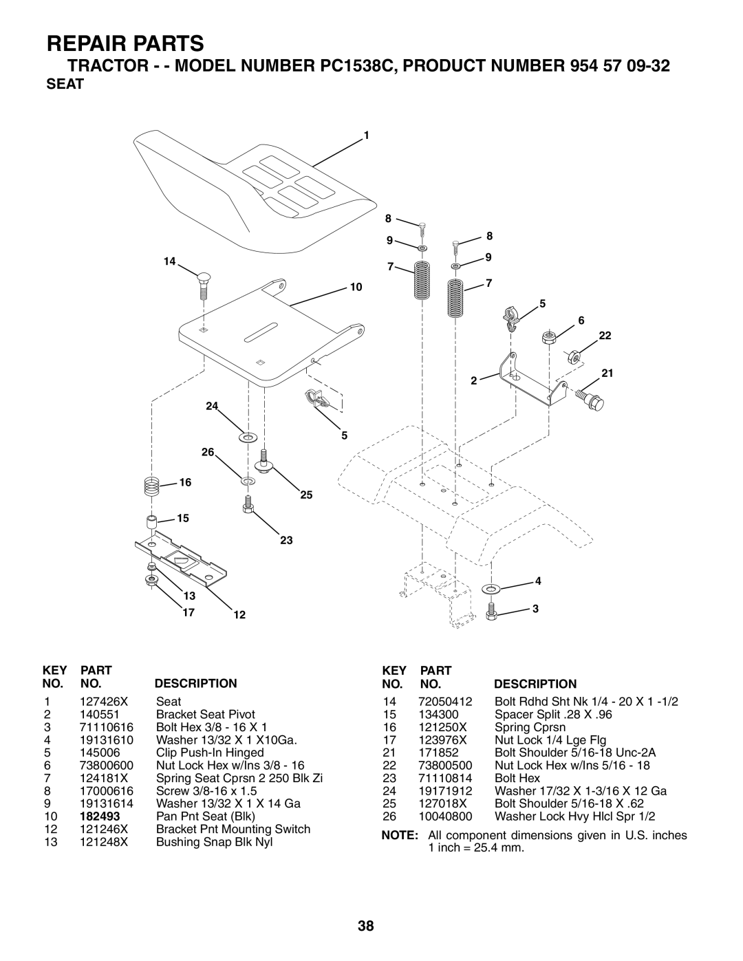 Poulan 954570932, 186888 manual Seat, 182493 