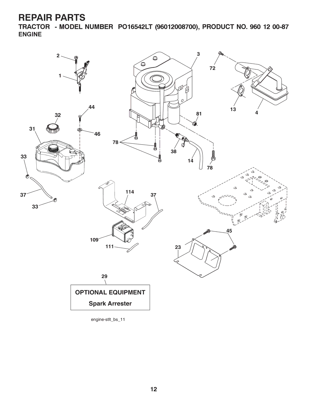 Poulan 960 12 00-87, 96012008700 manual Engine 