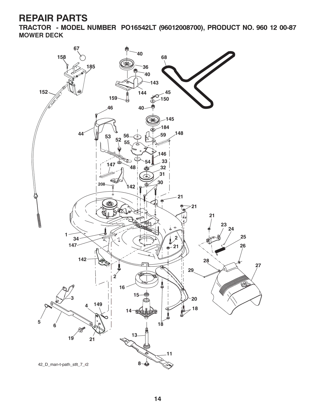 Poulan 960 12 00-87, 96012008700 manual Mower Deck 