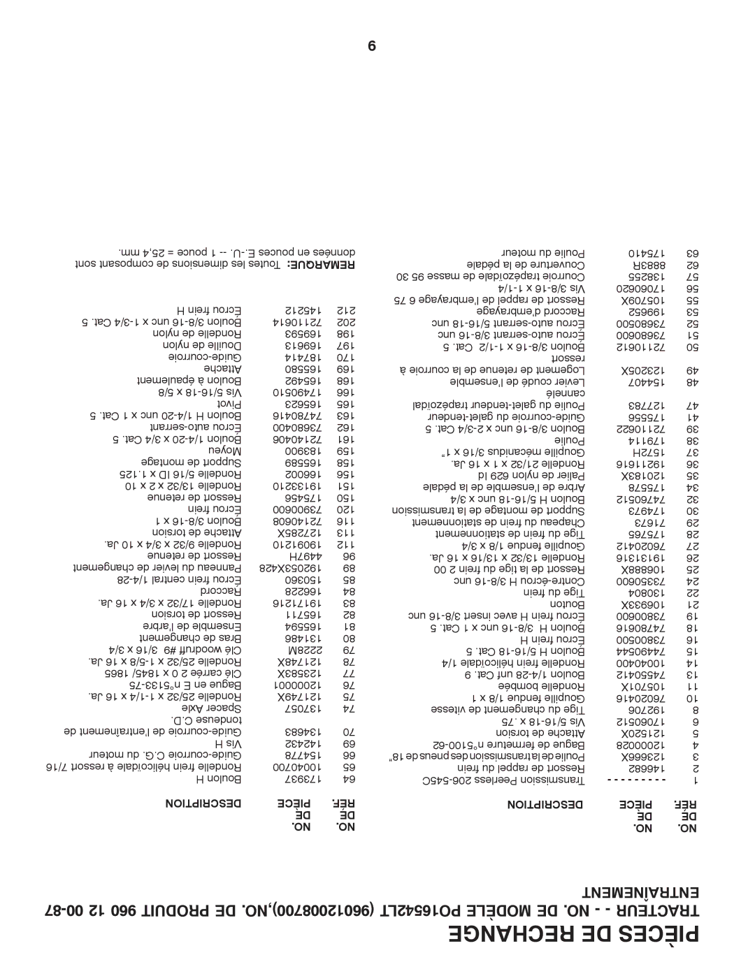 Poulan 960 12 00-87, 96012008700 manual Frein Écrou 145212 