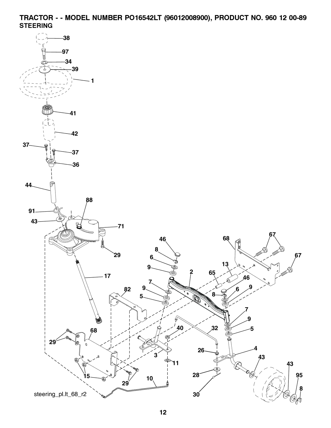 Poulan 960 12 00-89, 96012008900 manual Steering 