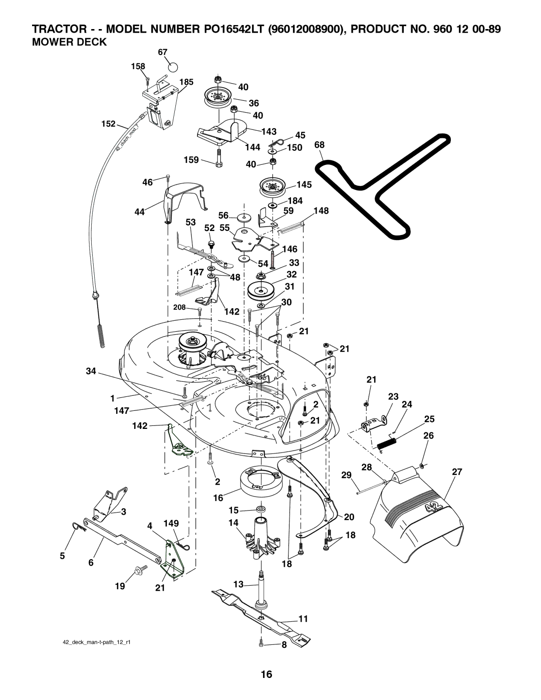 Poulan 960 12 00-89, 96012008900 manual Mower Deck 