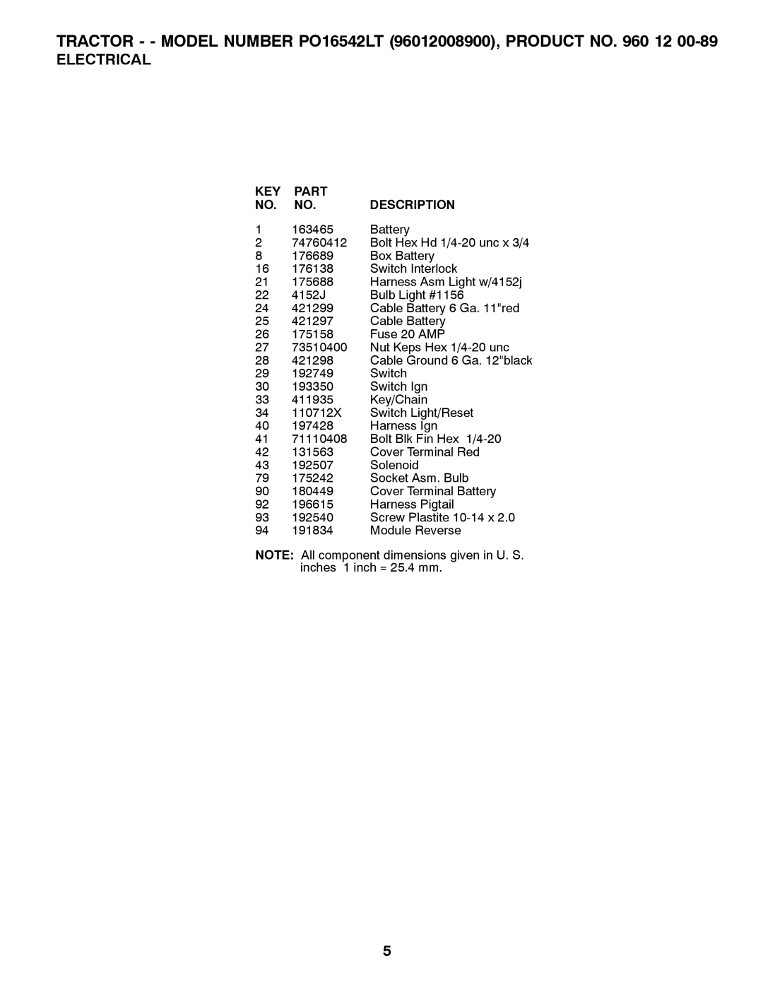 Poulan 96012008900, 960 12 00-89 manual KEY Part Description 