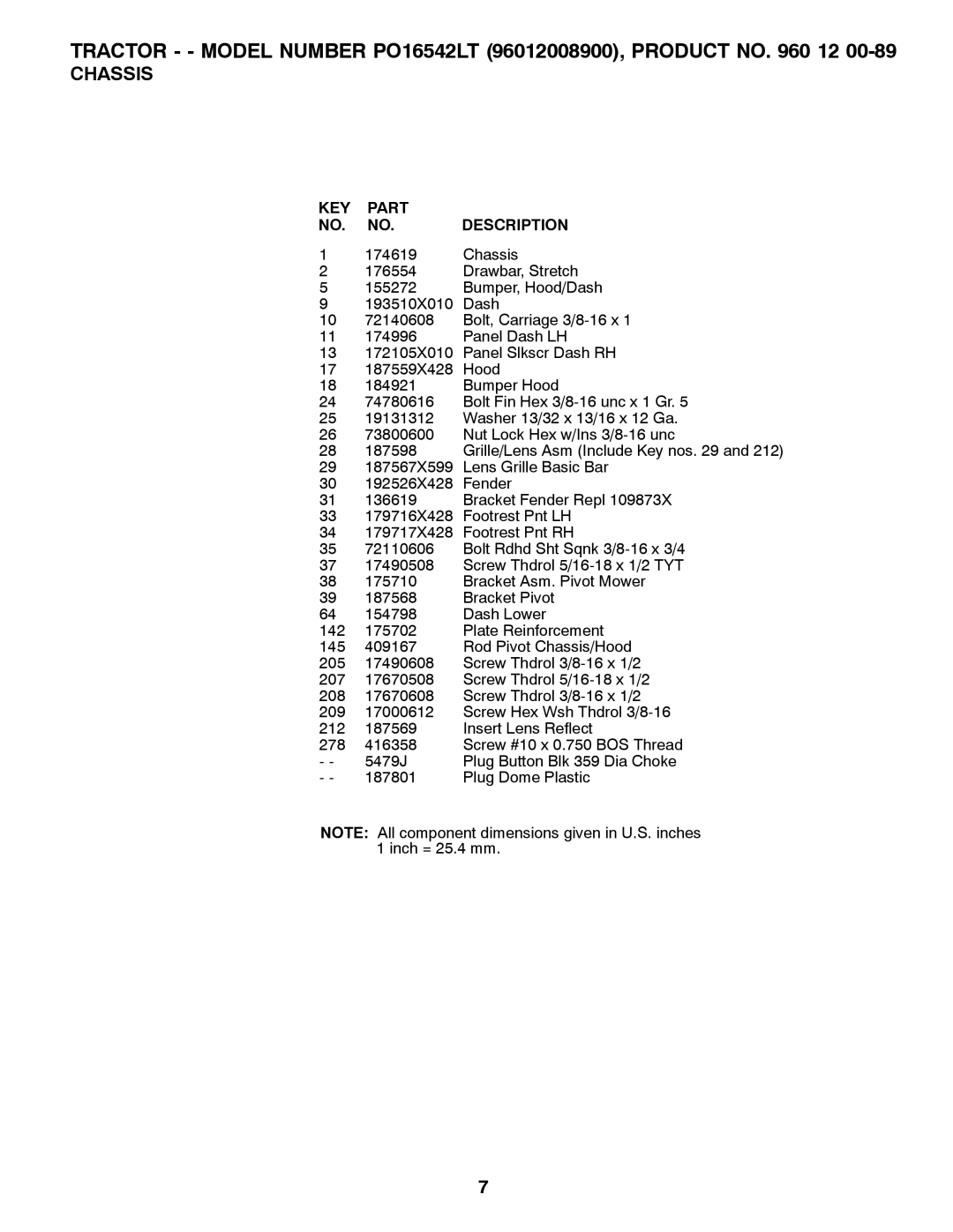 Poulan 960 12 00-89 manual Tractor - Model Number PO16542LT 96012008900, Product no 12 