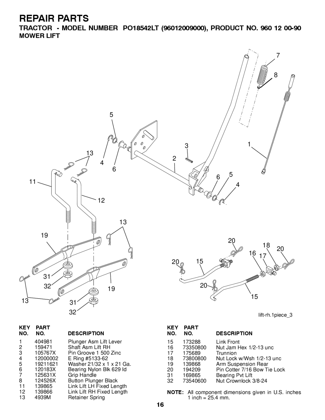 Poulan 960 12 00-90 manual Mower Lift 