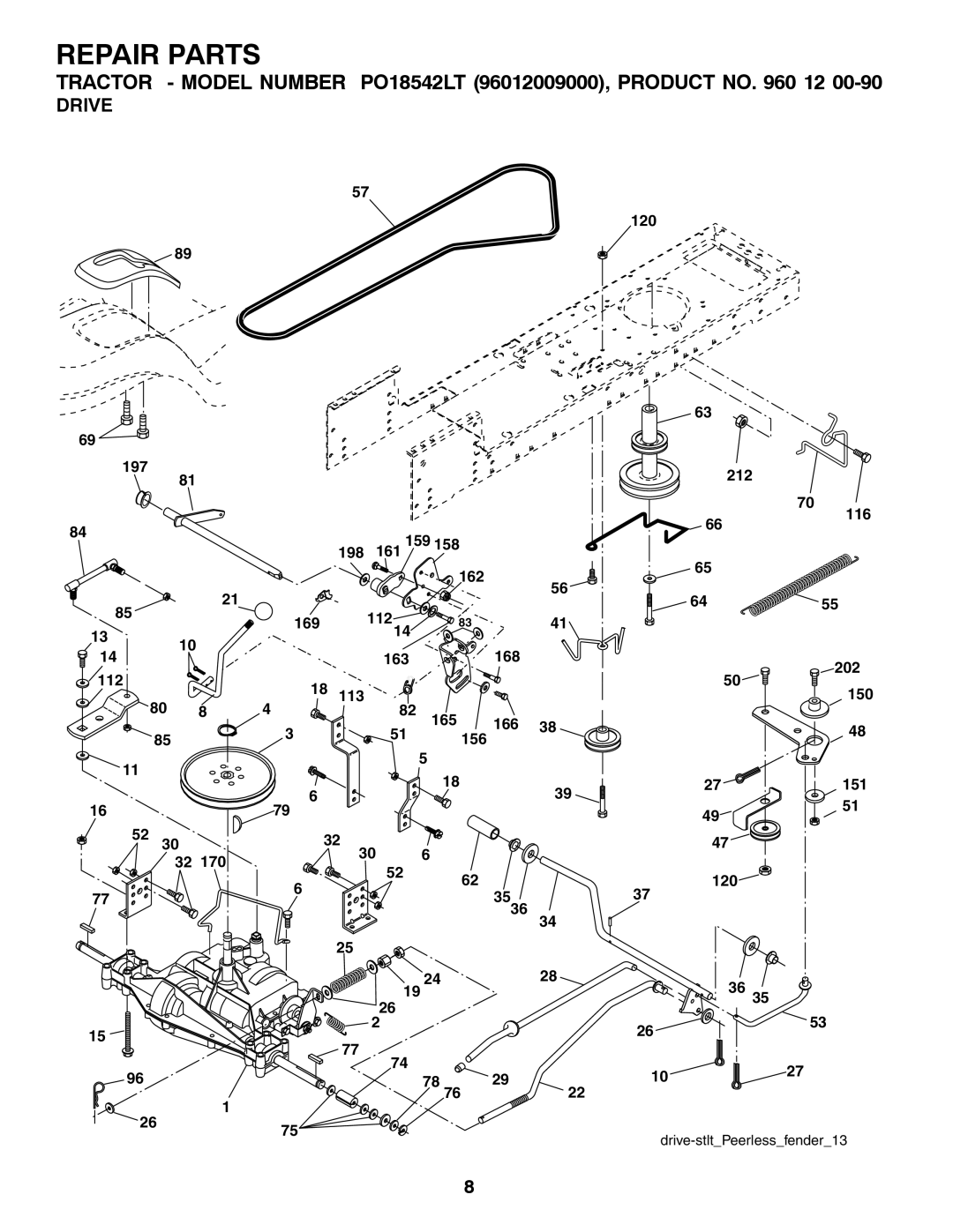 Poulan 960 12 00-90 Drive, Repair Parts, TRACTOR - MODEL NUMBER PO18542LT 96012009000, PRODUCT NO. 960 12, 30 32, 1027 