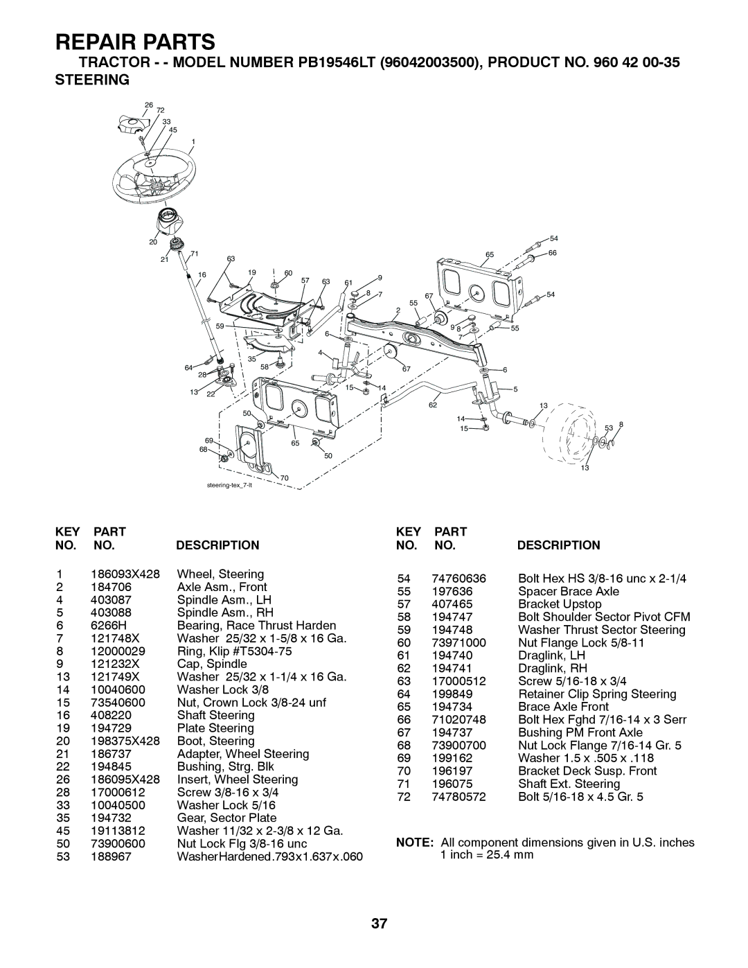 Poulan 96042003500, 960 42 00-35 manual Steering 