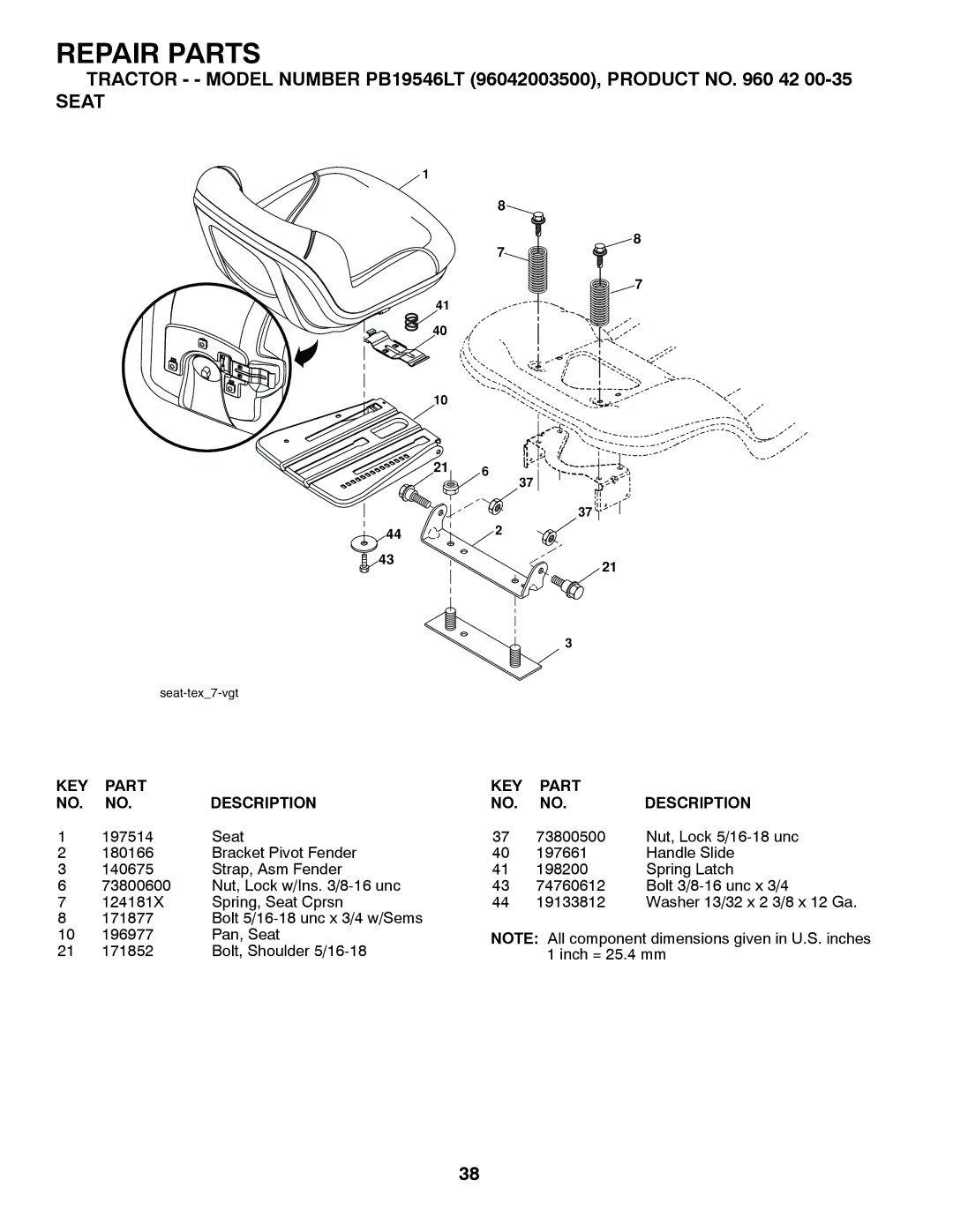 Poulan 960 42 00-35, 96042003500 manual Seat 