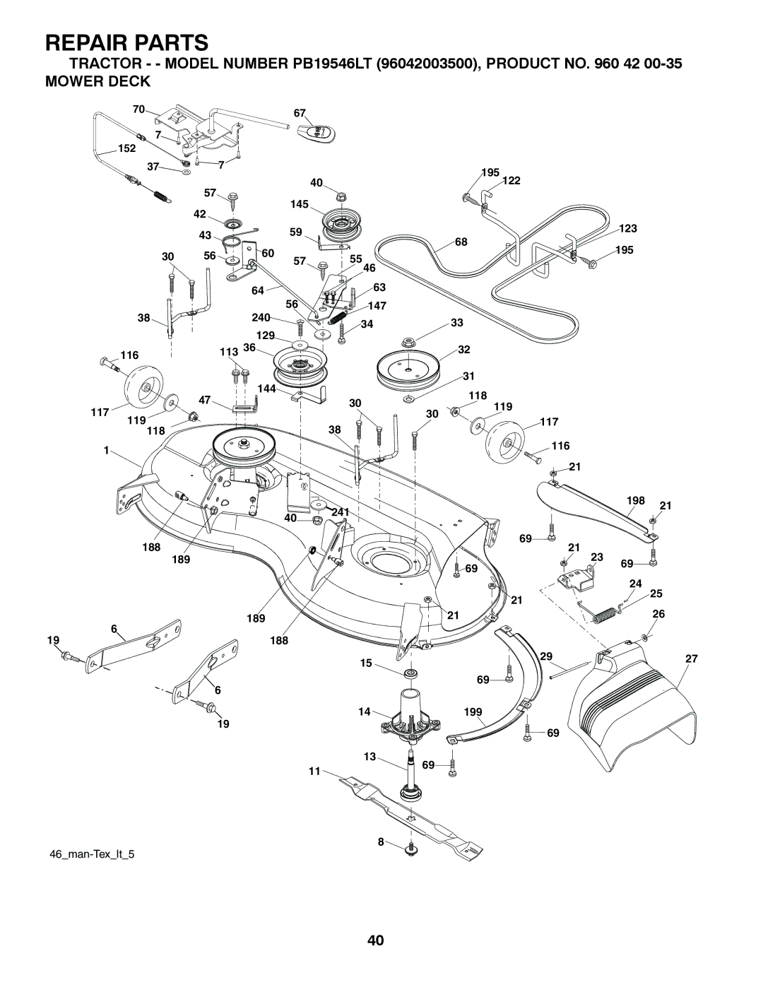 Poulan 960 42 00-35, 96042003500 manual Mower Deck 