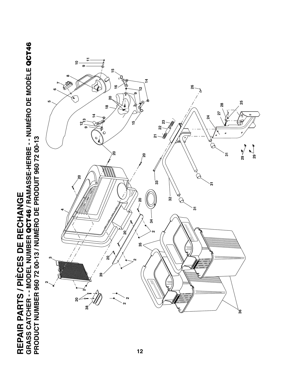 Poulan 960 72 00-13 owner manual QCT46, 13-0072960NUMBERPRODUCT/ Numéro DE Produit 960 72 