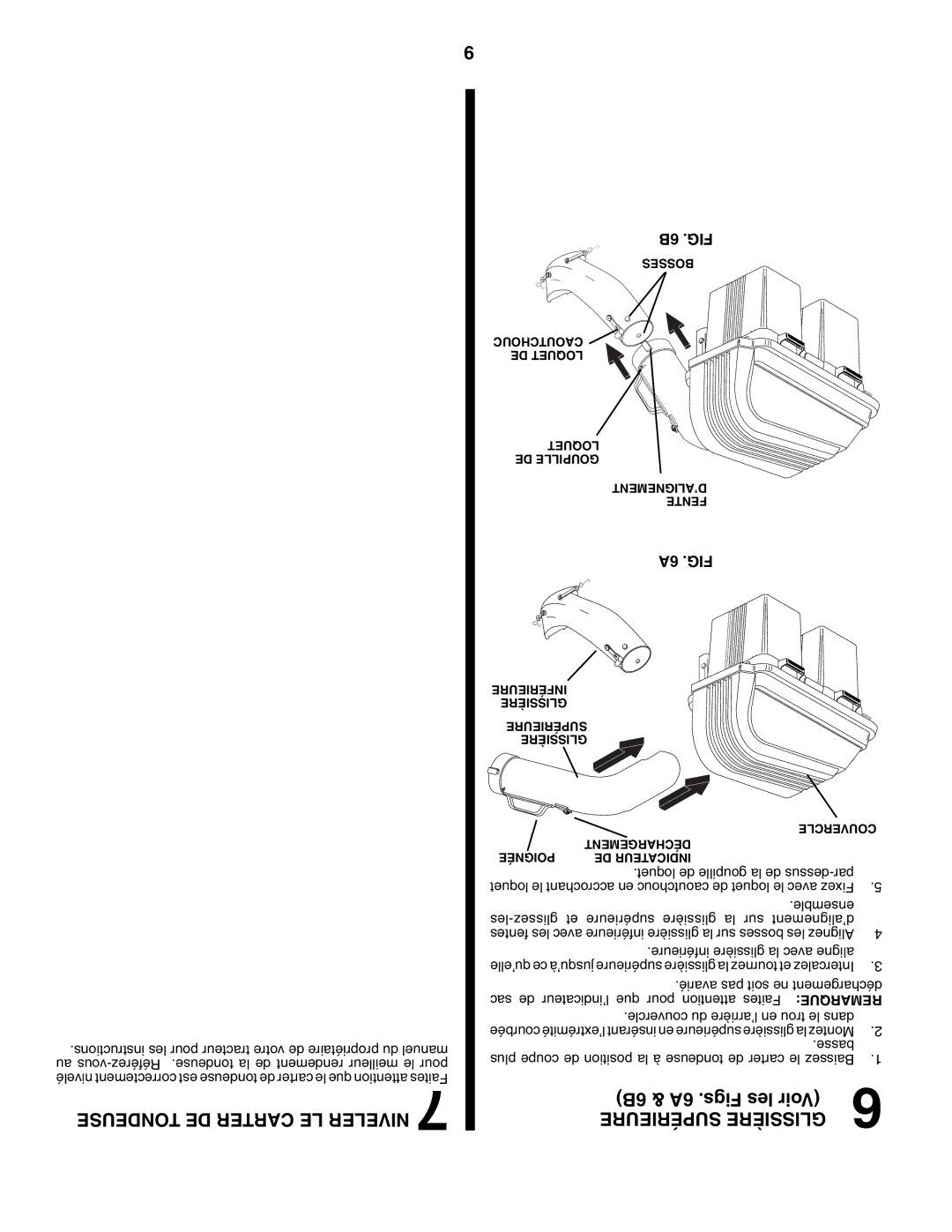 Poulan 960 72 00-13 owner manual Tondeuse DE Carter LE Niveler, 6B & 6A .Figs les Voir, Supérieure Glissière, 6A .FIG 