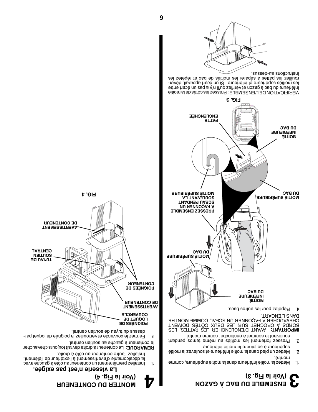 Poulan 960 72 00-13 owner manual Exigée pas n’est visserie La Fig la Voir, Conteneur DU Monter, Gazon À BAC DU Ensemble 