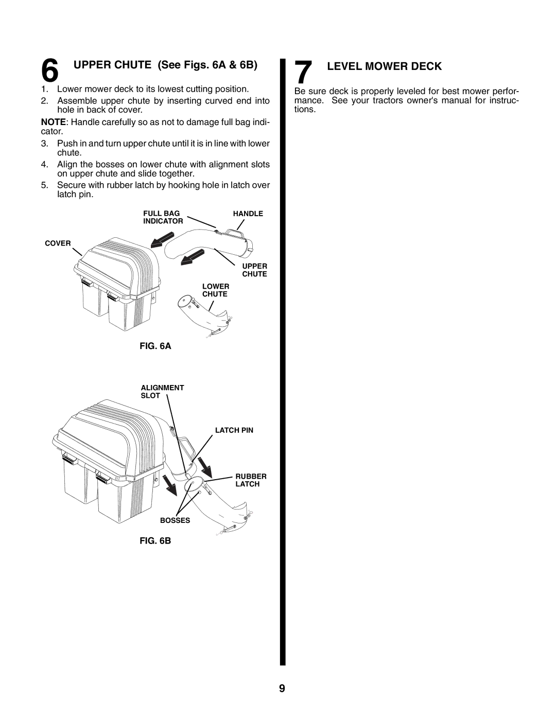 Poulan 960 72 00-13 owner manual Upper Chute See Figs a & 6B, Level Mower Deck 