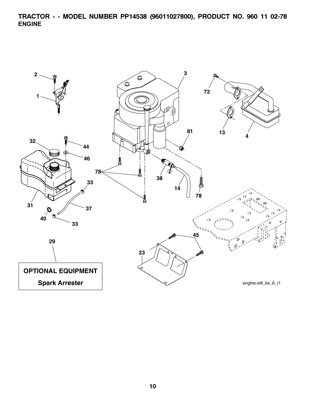 Poulan 96011027800 manual Optional Equipment, Engine 