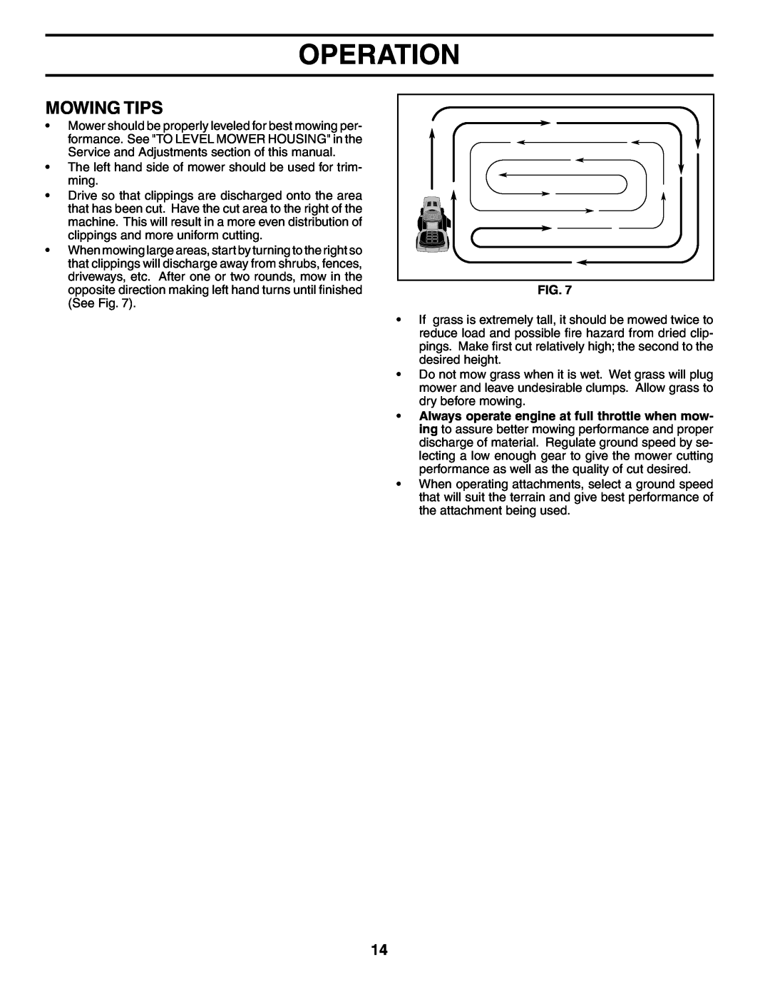 Poulan 960120003 manual Mowing Tips, Operation 