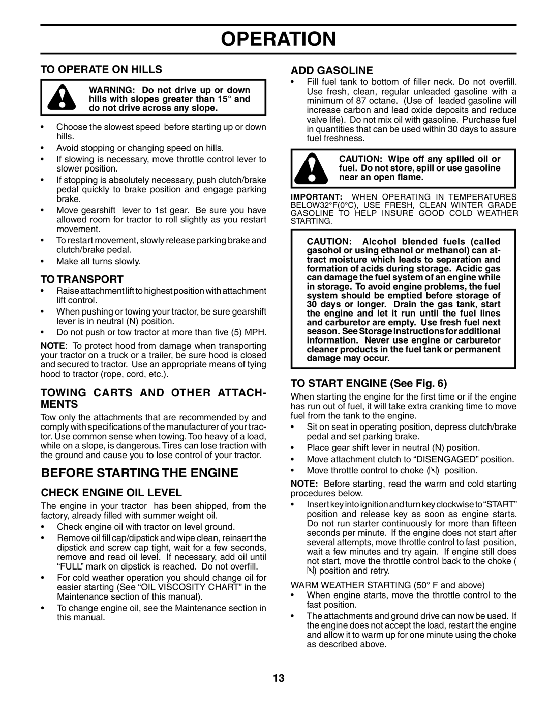 Poulan 401115, 96012004600 manual Before Starting the Engine 