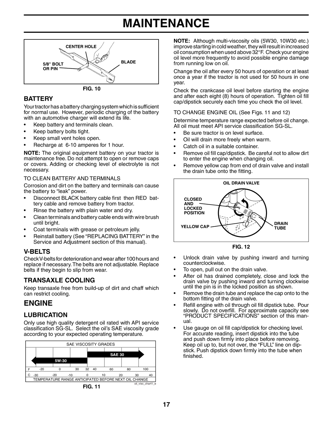 Poulan 401115, 96012004600 manual Engine, Battery, Belts, Transaxle Cooling, Lubrication 