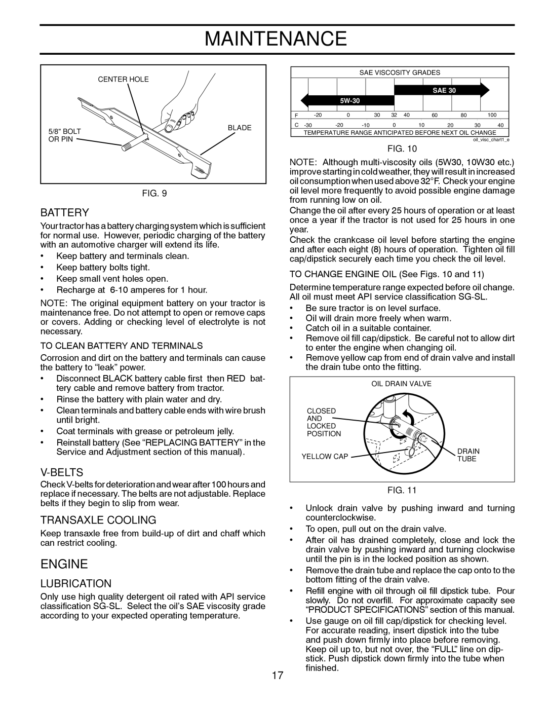 Poulan 960120068 manual Engine, Battery, Belts, Transaxle Cooling, Lubrication 