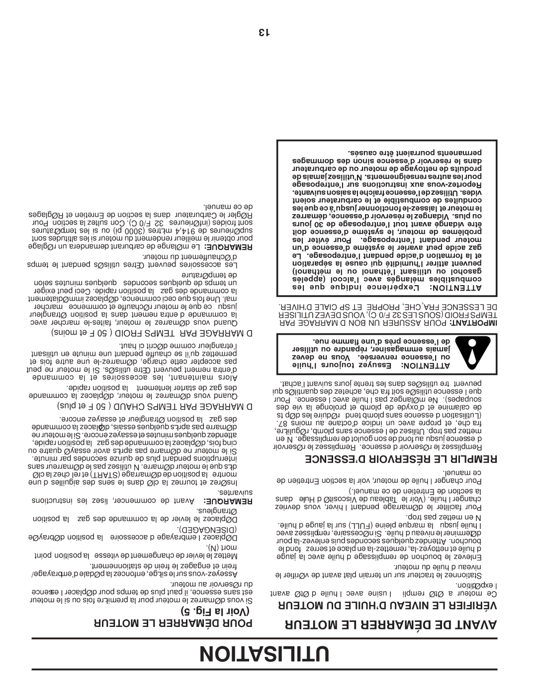 Poulan 960120068 manual Moteur LE Démarrer DE Avant, Moteur LE Démarrer Pour, ’ESSENCE Réservoir LE Remplir 