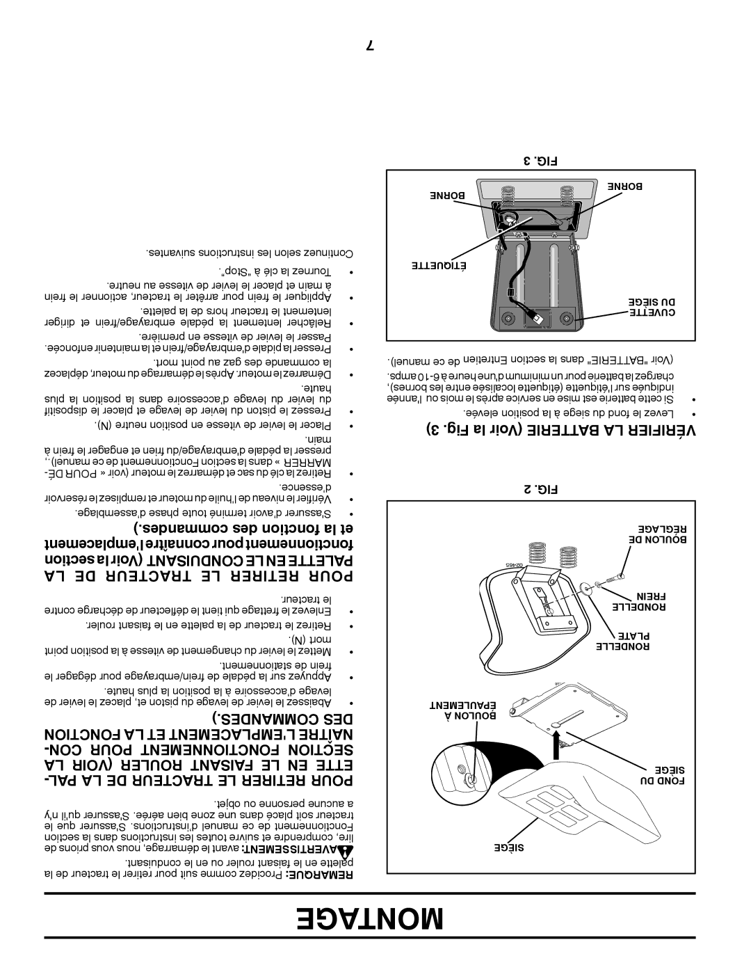 Poulan 960120068 manual LA DE Tracteur LE Retirer Pour, Desmancom DES, CON Pour Mentnetionfonc Tionsec 