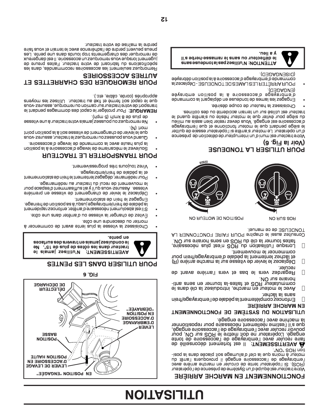 Poulan 960120068 manual Fig la Voir, Accessoires Autres, Et Charrettes Des Remorquer Pour, Tracteur Le Transporter Pour 