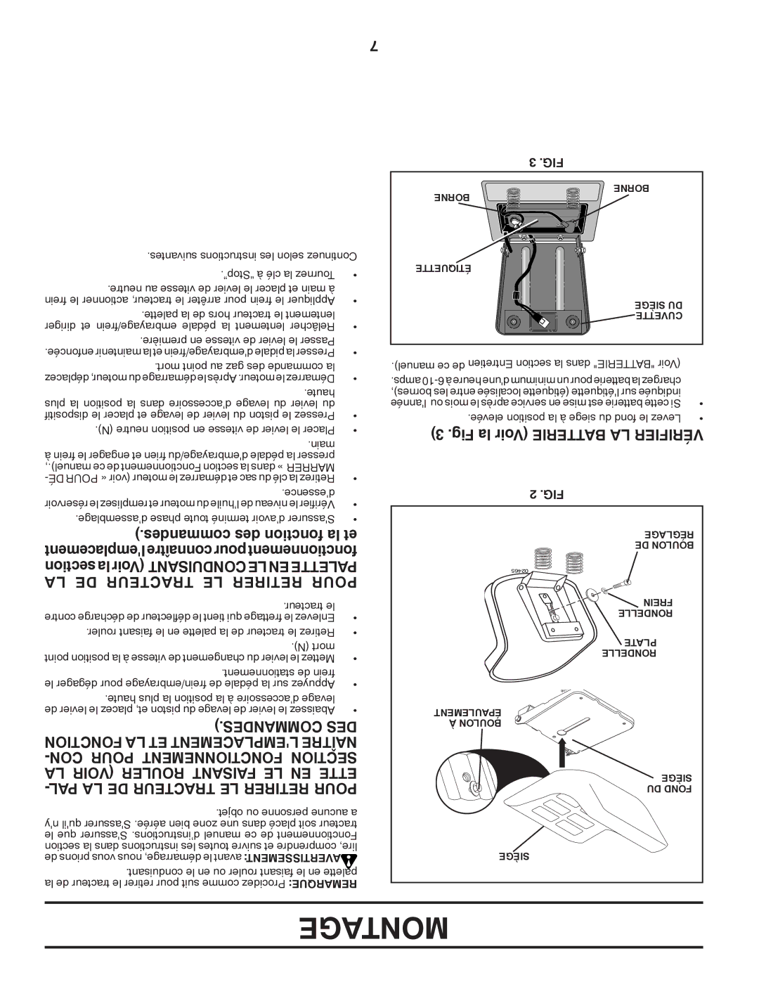 Poulan 96012006802, 414754 manual LA DE Tracteur LE Retirer Pour, Desmancom DES, CON Pour Mentnetionfonc Tionsec 