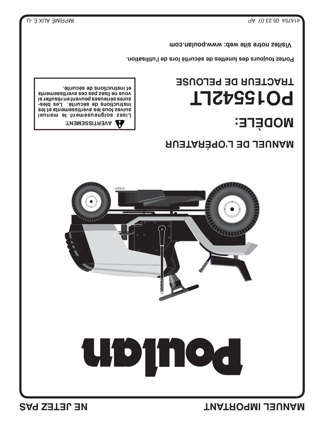 Poulan 96012006802, 414754 manual Com.poulan.www web site notre Visitez, AUX Imprimé 